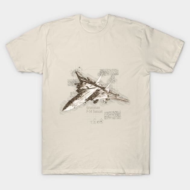 F-14 Tomcat DaVinci Sketch T-Shirt by TerraShirts